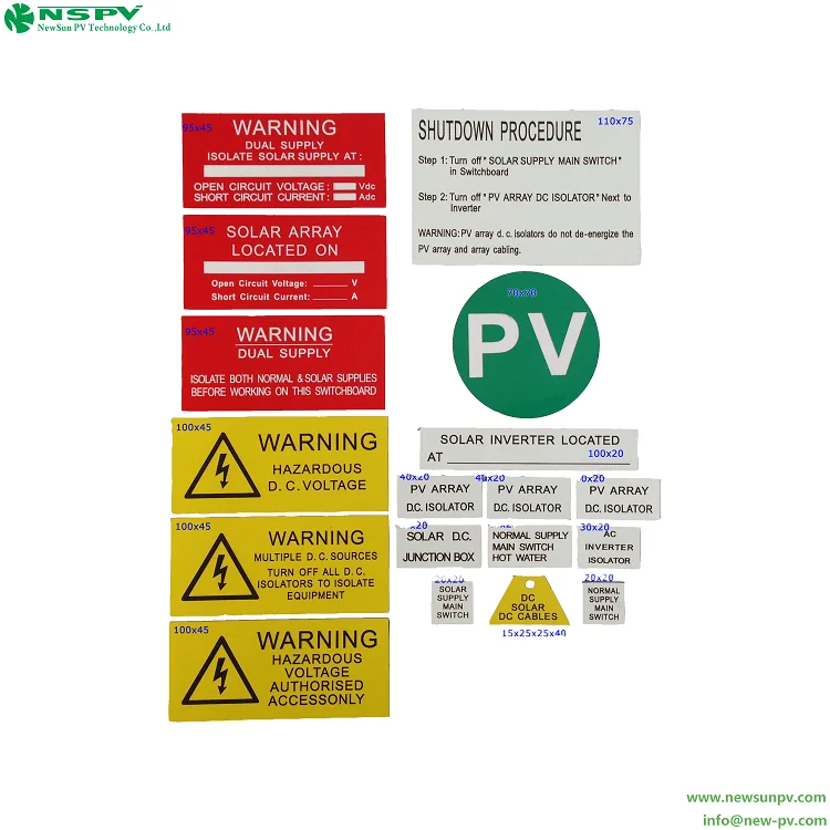 Solar System Label Sheet Engraved Solar Warning Label Kits