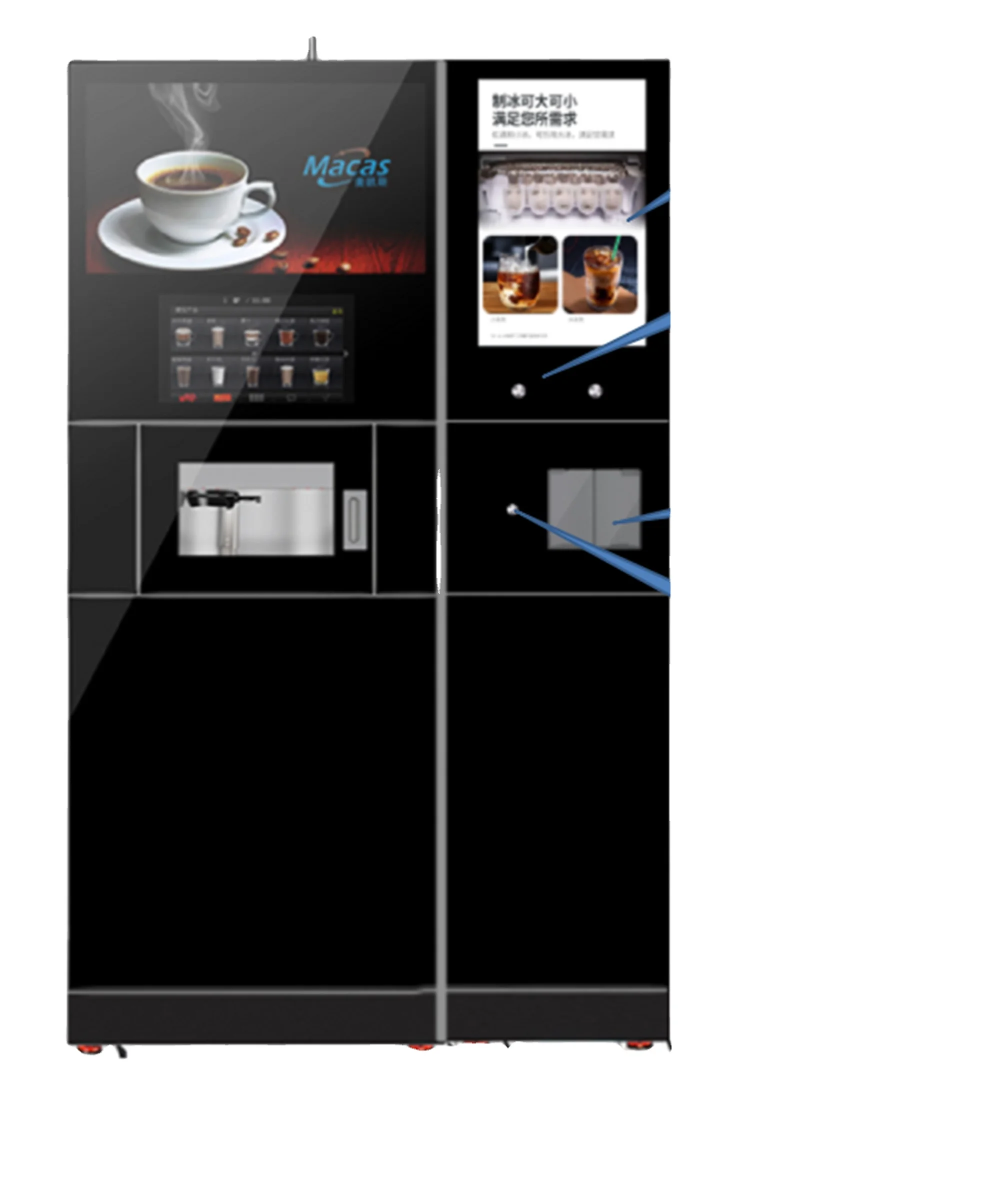 Ice tube coffee beans to cup vending machine fully automatic ice maker office commerical standing big machine with drop-cup syst