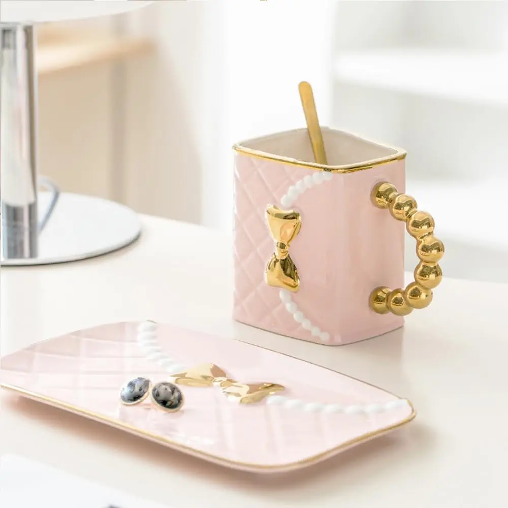 10 Oz 310 ML 4 Style Creative Handbag Shaped Mug Classic Coffee Mug Handbag Shaped Ceramic Tea Cup with Saucer Spoon