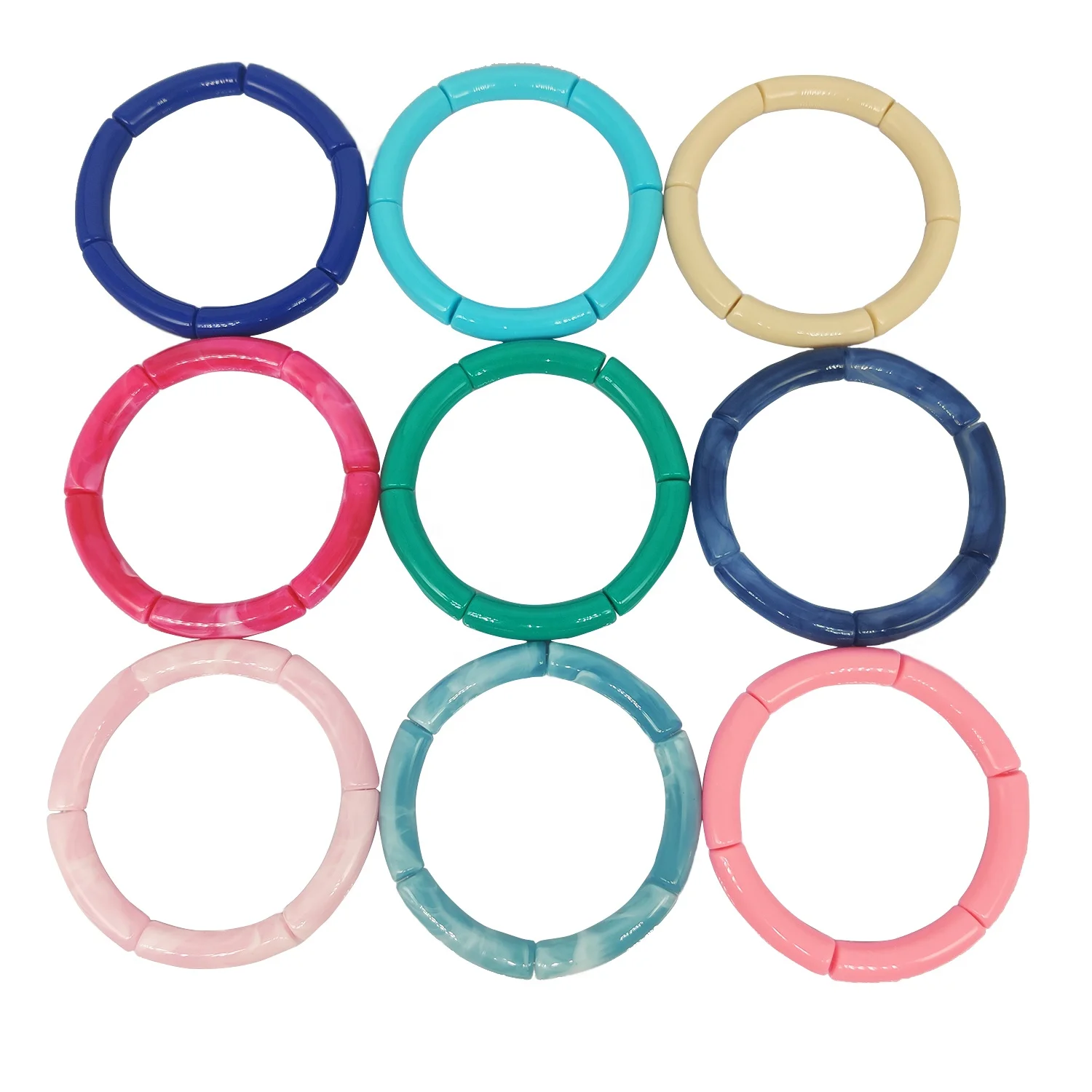 Any Colors Available High Polished 8mm Thin Acrylic Tube Beads Bracelet