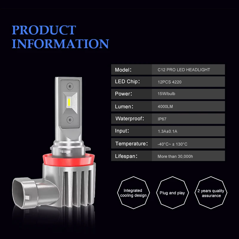Wholesale Fanless Car Headlight Bulb High Brightness 12V 24V 4000LM H8 H9 H11 H16 LED Headlight Fog Lights Bulb