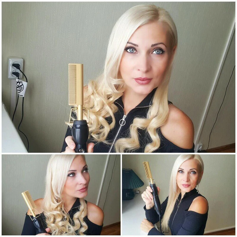 2020 New 2 in 1 hair curling straightening iron hair straightener curling iron hot pressing Titanium Alloy comb