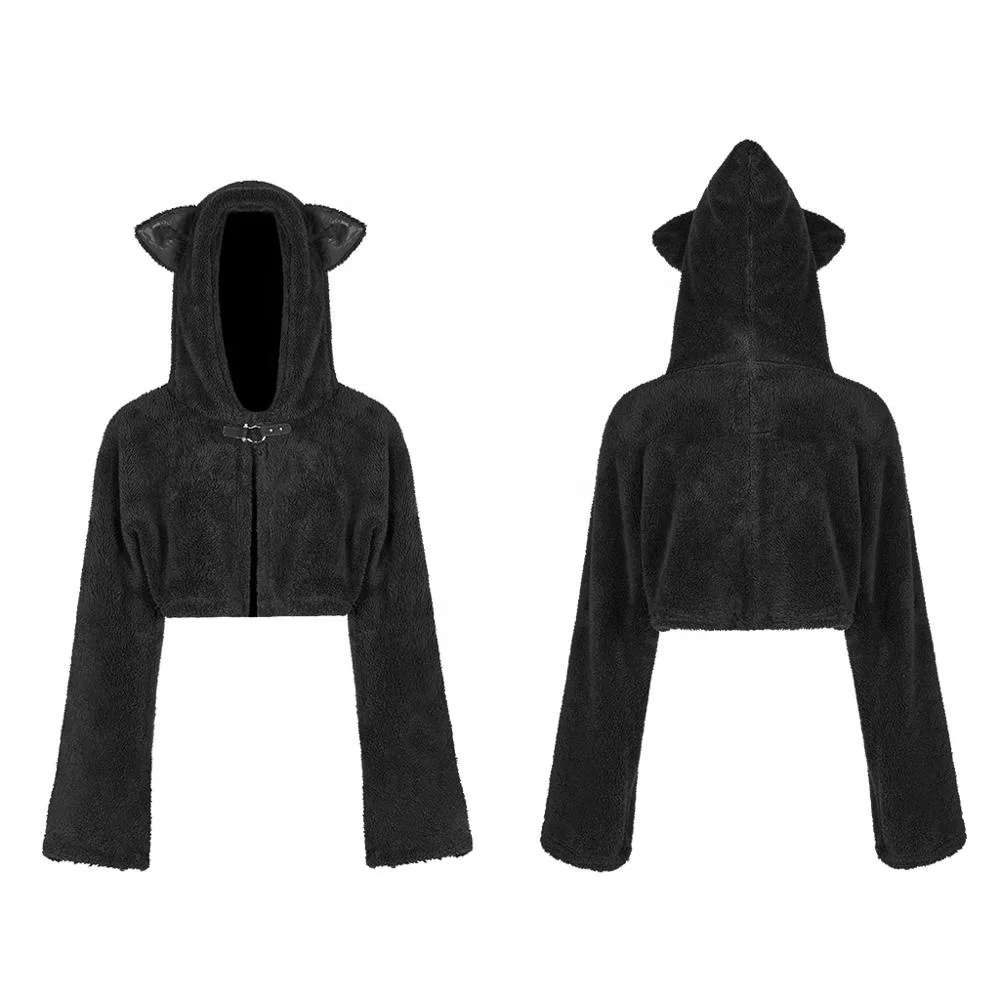 PUNK RAVE Loose Short Cap Jacket OPY-377XDF Hoodie Black Winter Coat Hooded Coat Women Overcoat