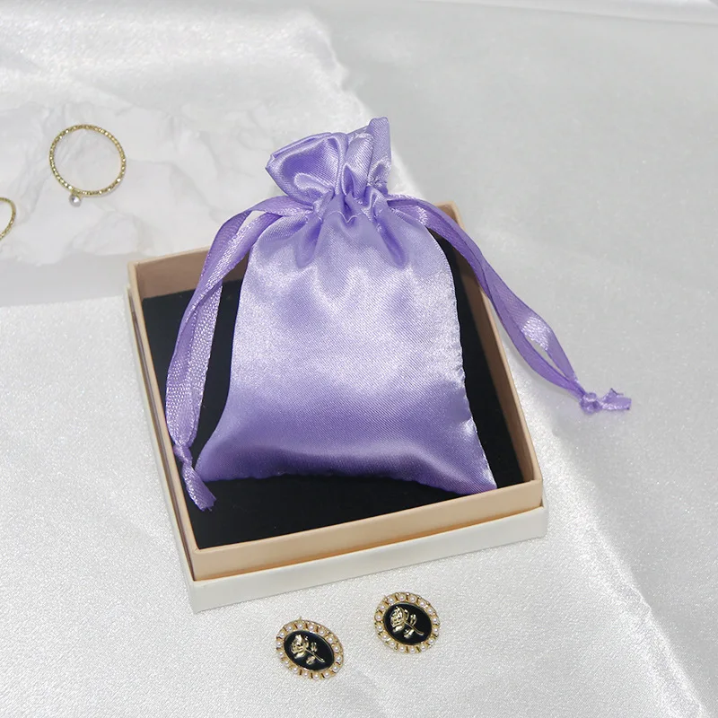 Custom Luxury Silk Dust Bags Satin Drawstring Bag Hair Bundles Jewelry Pouch With Logo