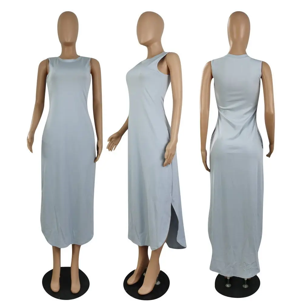 Casual 2022 women clothes Fashion solid color tank top slit dress women ladies elegant summer trending dress