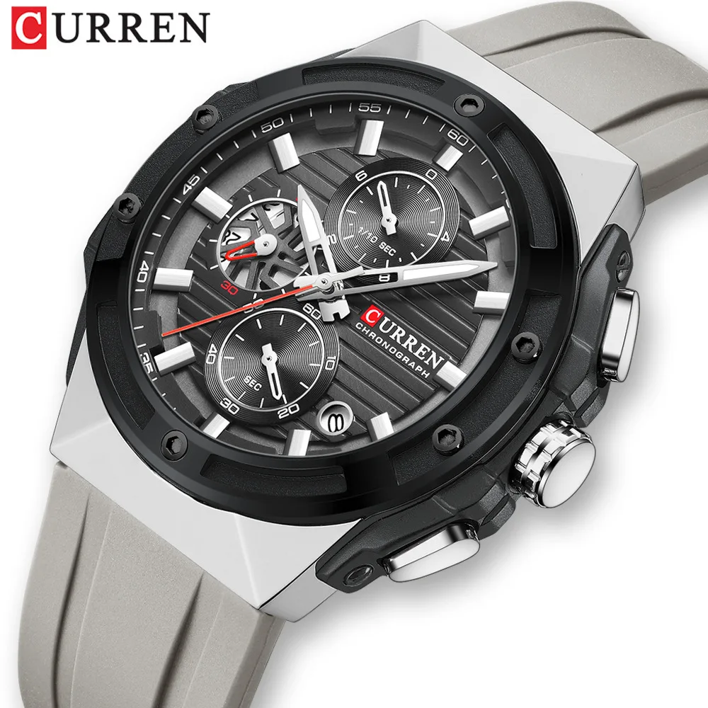 Original CURREN Watch 8462 Fashion Chronograph Quartz Watches Men Wrist Waterproof Silicone Luminous Wristwatch Reloj Hombre