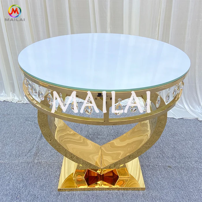 Mailai Wedding Furniture 2022 New Design Stainless Steel Round Gold Cake Table