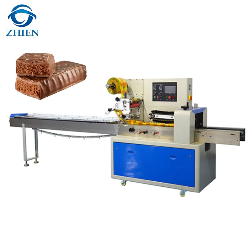 
PLC Control Date ball protein bar Automatic Horizontal Wrapper Pillow Packing Machine cookie cake Flow Wrapping Machine 