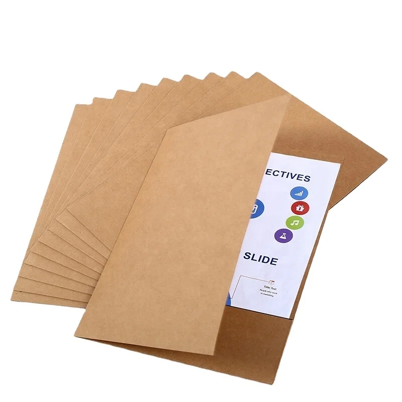 Wholesale customized environmental protection A4 Kraft paper pocket  folder brown folder