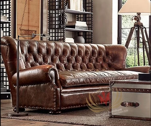 HJ HOME Aviator  Sitting Furniture Hotel  Bar Industrial Classic Sofa Set Chesterfield Couch Set for Cafe Waiting Room