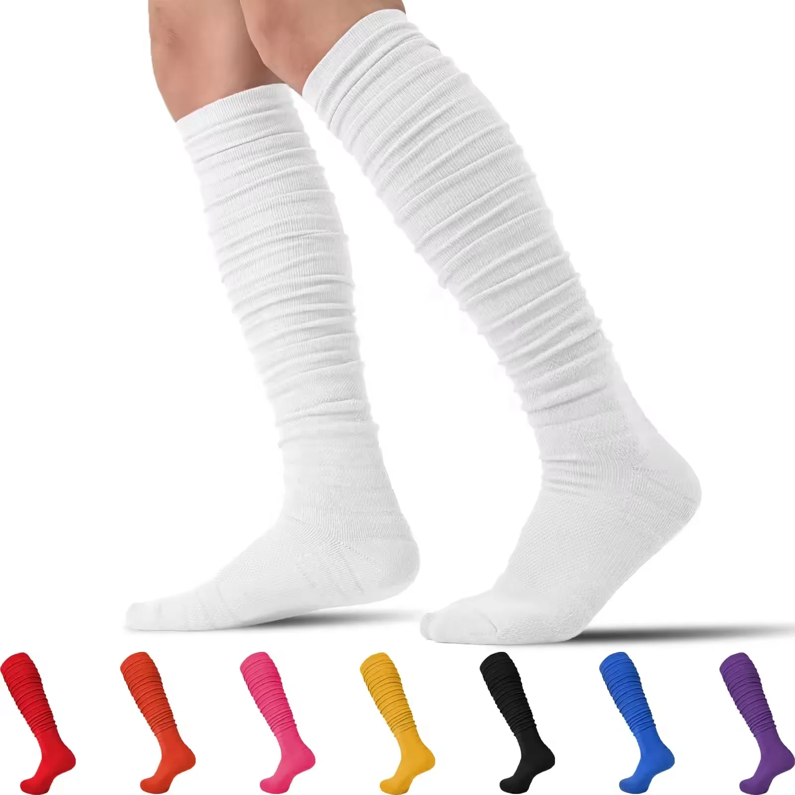Custom Youth Professional Sports Compression Rugby Socks Men Padded Extra Long Football Scrunch Socks