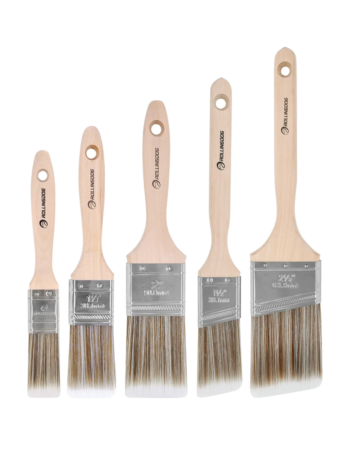 ROLLINGDOG W1000 series 5PC Paint Brush  Set  with Maple Wood Handle SRT filament