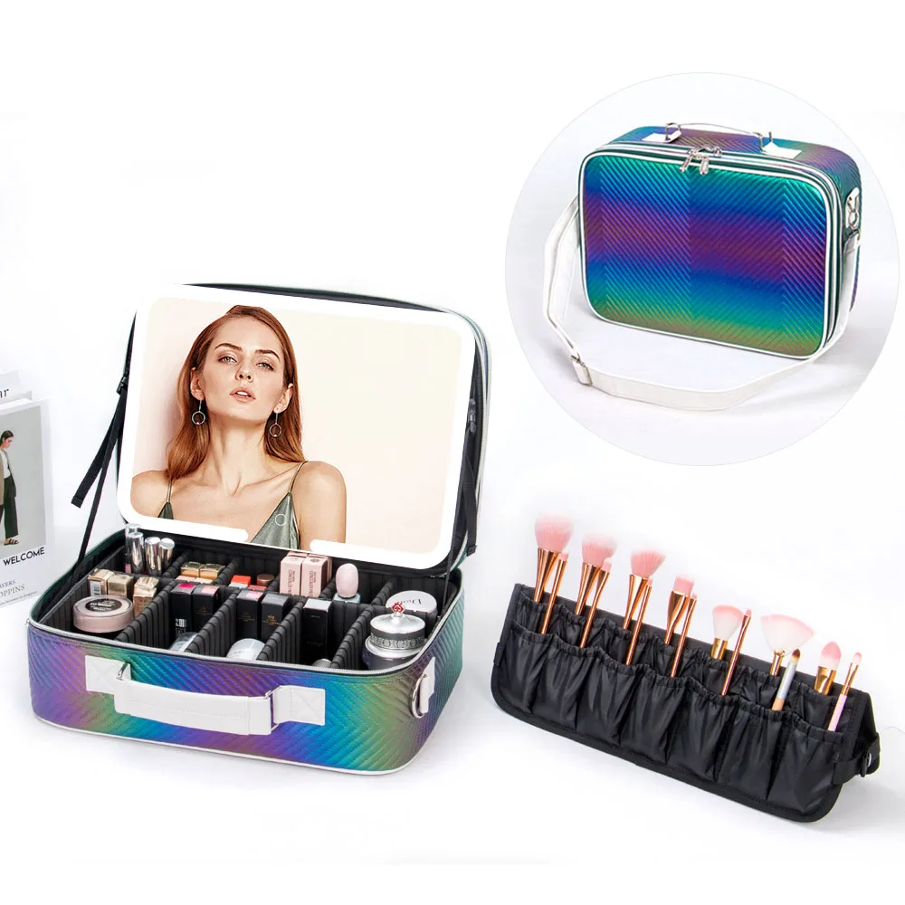 Travel Makeup Box  with LED Lighting Mirror Cosmetic Beauty Case Vanity Bag for Women Beauty Tools Organizer Makeup Suitcase