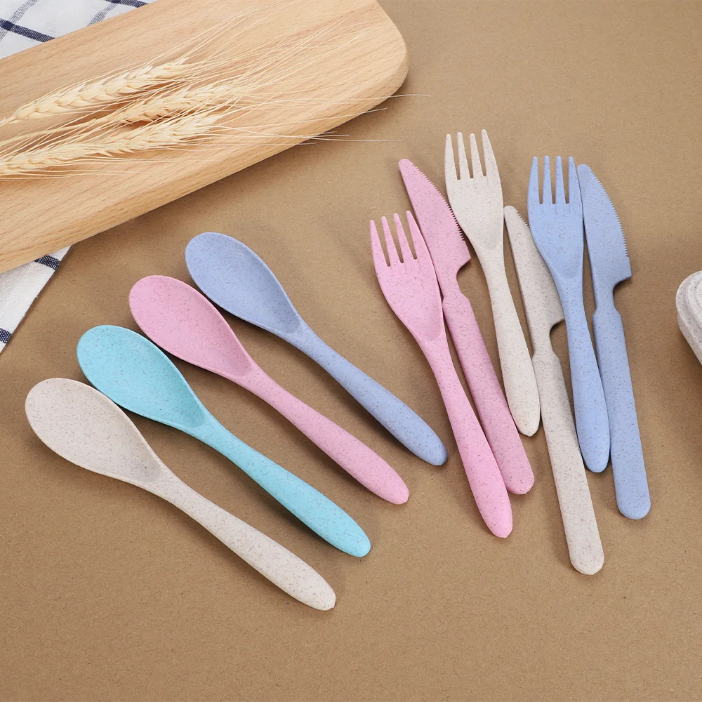Eco friendly wheat straw spoon fork knife cutlery set wheat straw