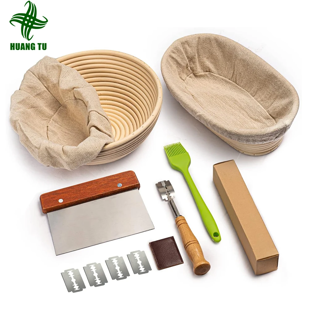 Huangtu Natural Rattan Bread Proofing Basket 9 Inch 10 Inch Customized 100% Handmade Round Oven Bread Bowl Set