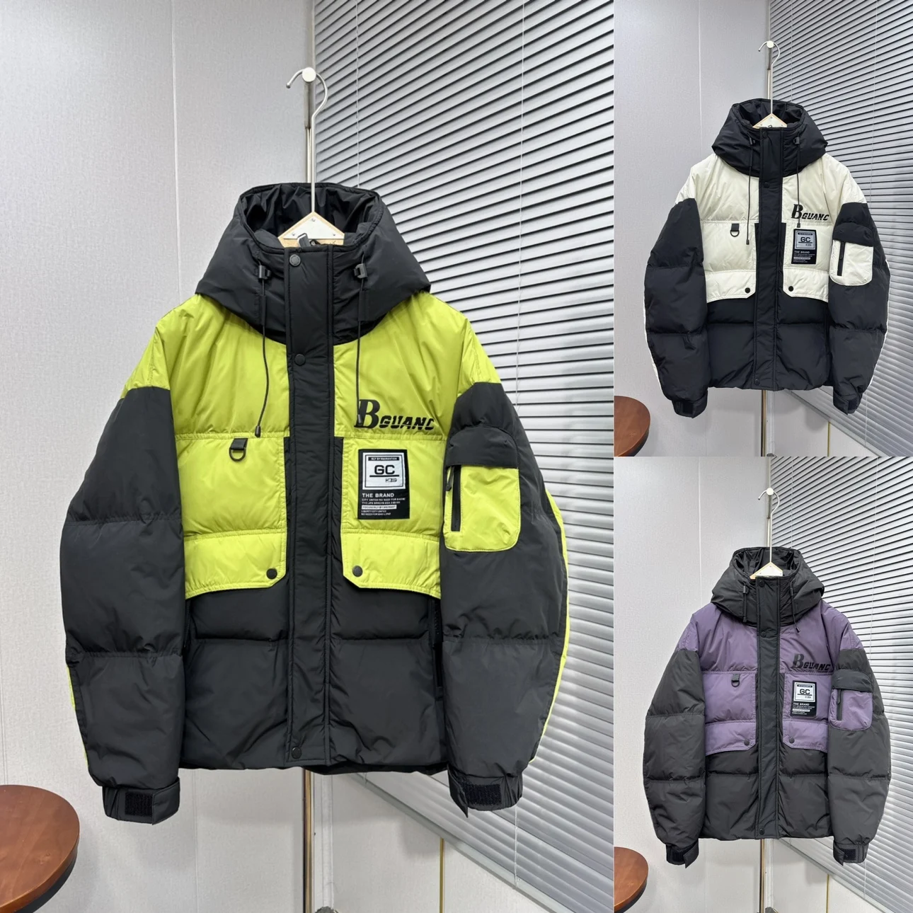 High quality face mask multi-pocket black lightweight custom logo bubble winter goose down coat puffer jacket for men