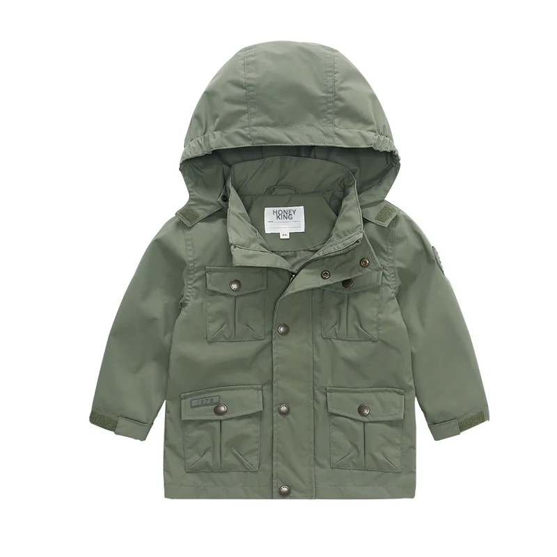 
wholesale high quality boys jackets army green hood jackets with pockets cool jackets for children 