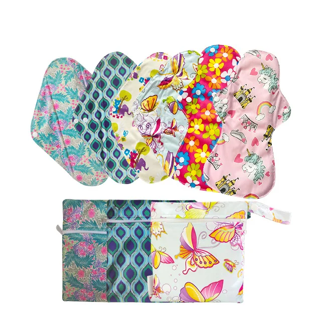 Customize Toalla Sanitaria Bamboo Charcoal Reusable Sanitary Pads Washable Absorbent Winged Sanitary Pads for Women