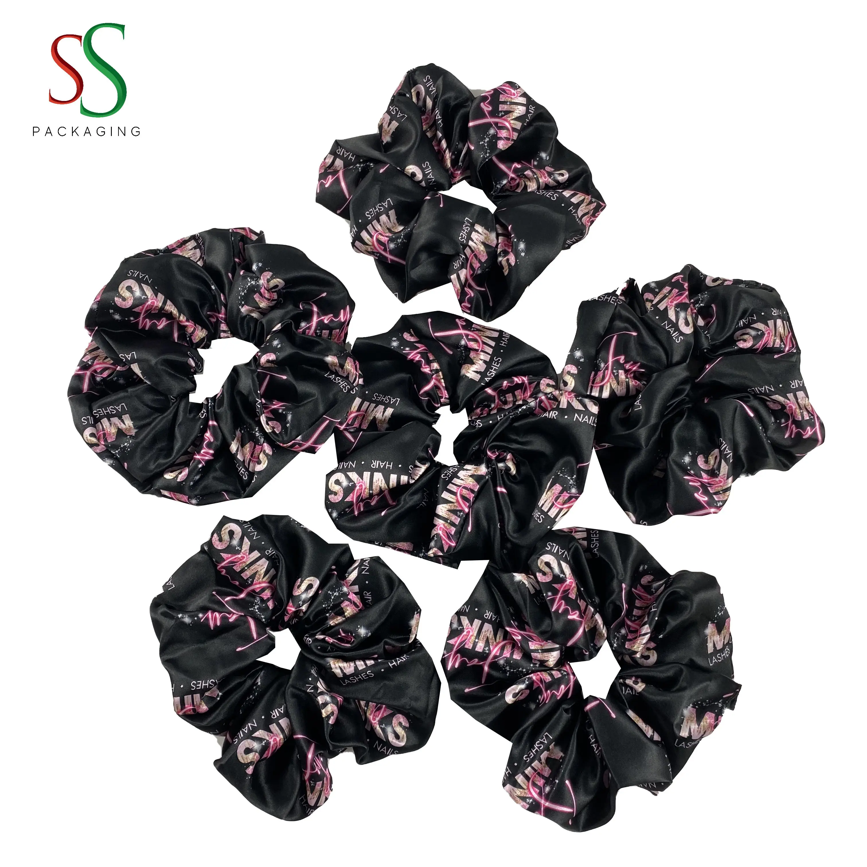 SS Hair Packaging Custom Printing Scrunchies Satin Scrunchies Large with Custom logo