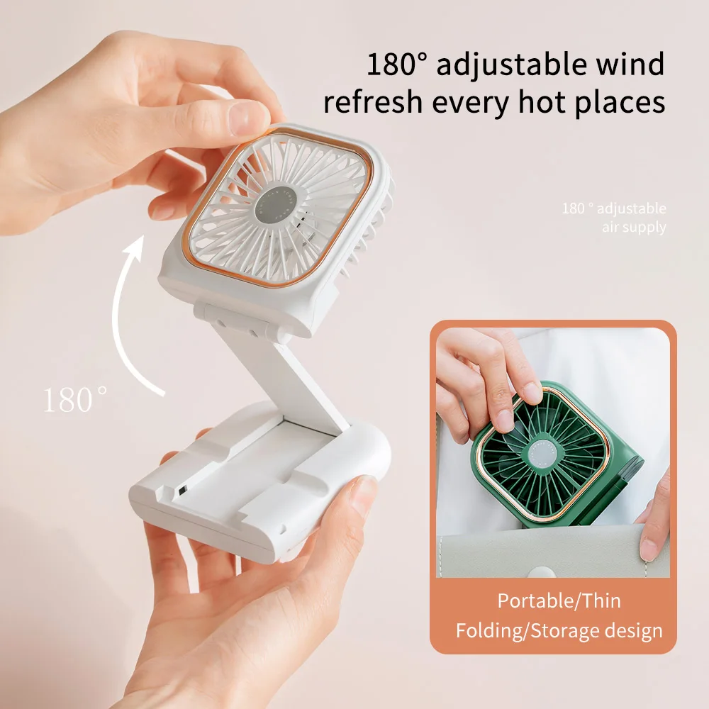 Handheld Mini Portable Folding Fan with Light 3000mAh Power Bank Mobile Phone Fan Custom Plastic Handheld Mobile Fan Outdoor Use