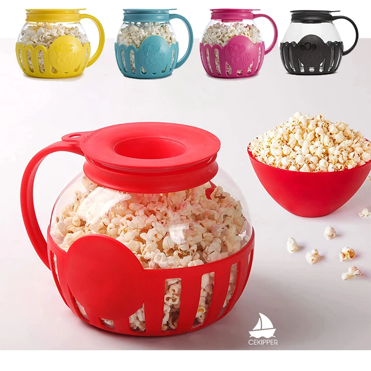 Microwave Popcorn Popper Popcorn Bucket Microwave Bowls Mini Machine Safe Borosilicate Glass 3-in-1 Silicone Lid Popcorn Makers