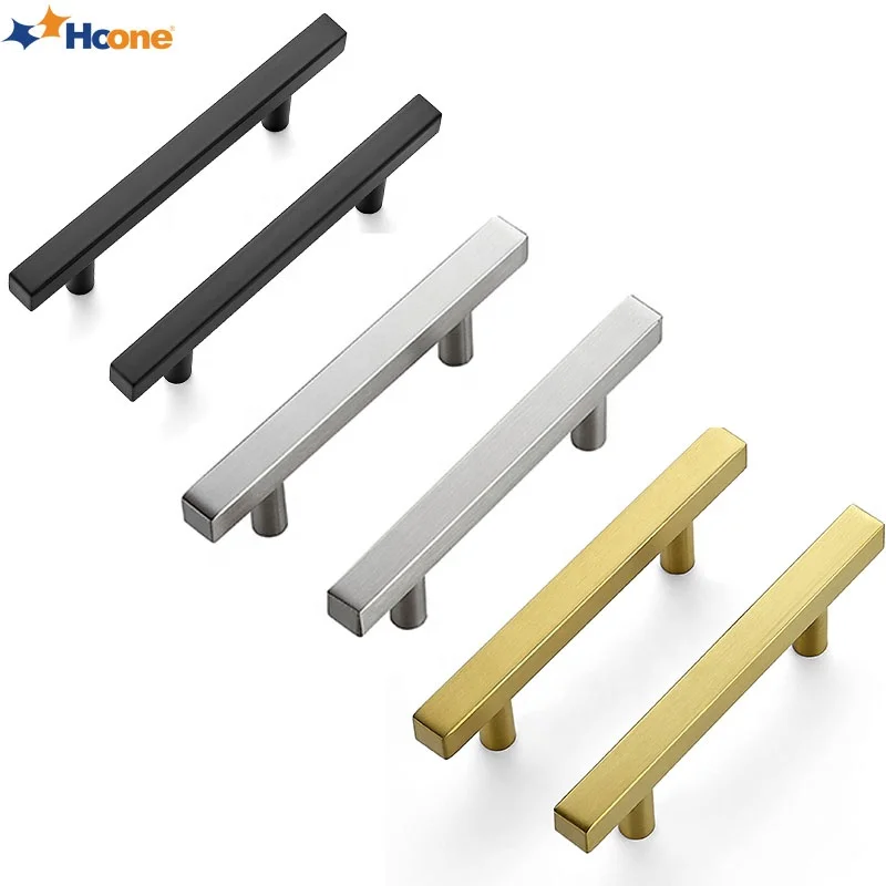 Hoone Stainless Steel Wardrobe Drawer Pulls Furniture Dresser Cupboard Caninet Door Black Gold Square T Bar Handles