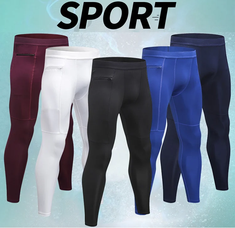 wholesale men gym wear compression seamless tights dry running leggings with zipper pocket