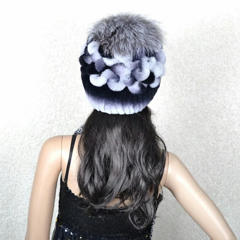 
Silver Fox Fur Balls For Hats Wholesale Winter Knitted Real Rex Rabbit Hat With Fox Fur Ball 