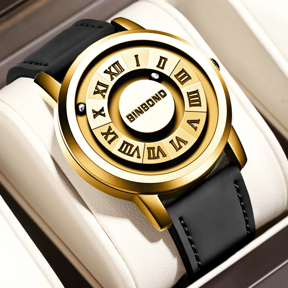 BINBOND B234 New Concept Personalized Creativity Quartz Watches Magnetic Suspension Waterproof Leather Band Wristwatch