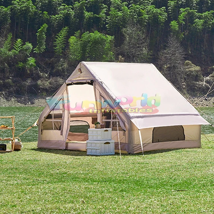 Portable glamping waterproof air poles cabin tents outdoor camping inflatable glamping tent for 8 person family travel