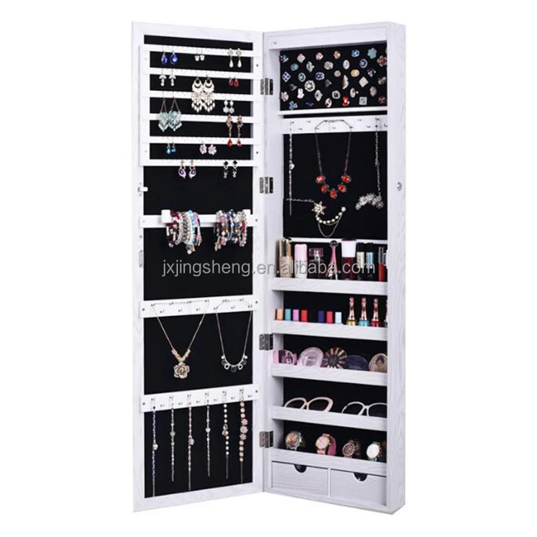 Modern Wall Mounted Jewelry Cabinets White Storage Organizer With Mirror
