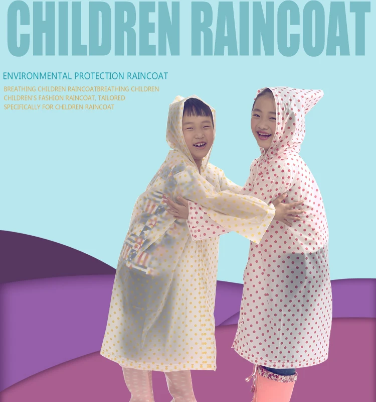 high quality Light weight  hooded cartoon printed Children raincoat for hiking outdoor