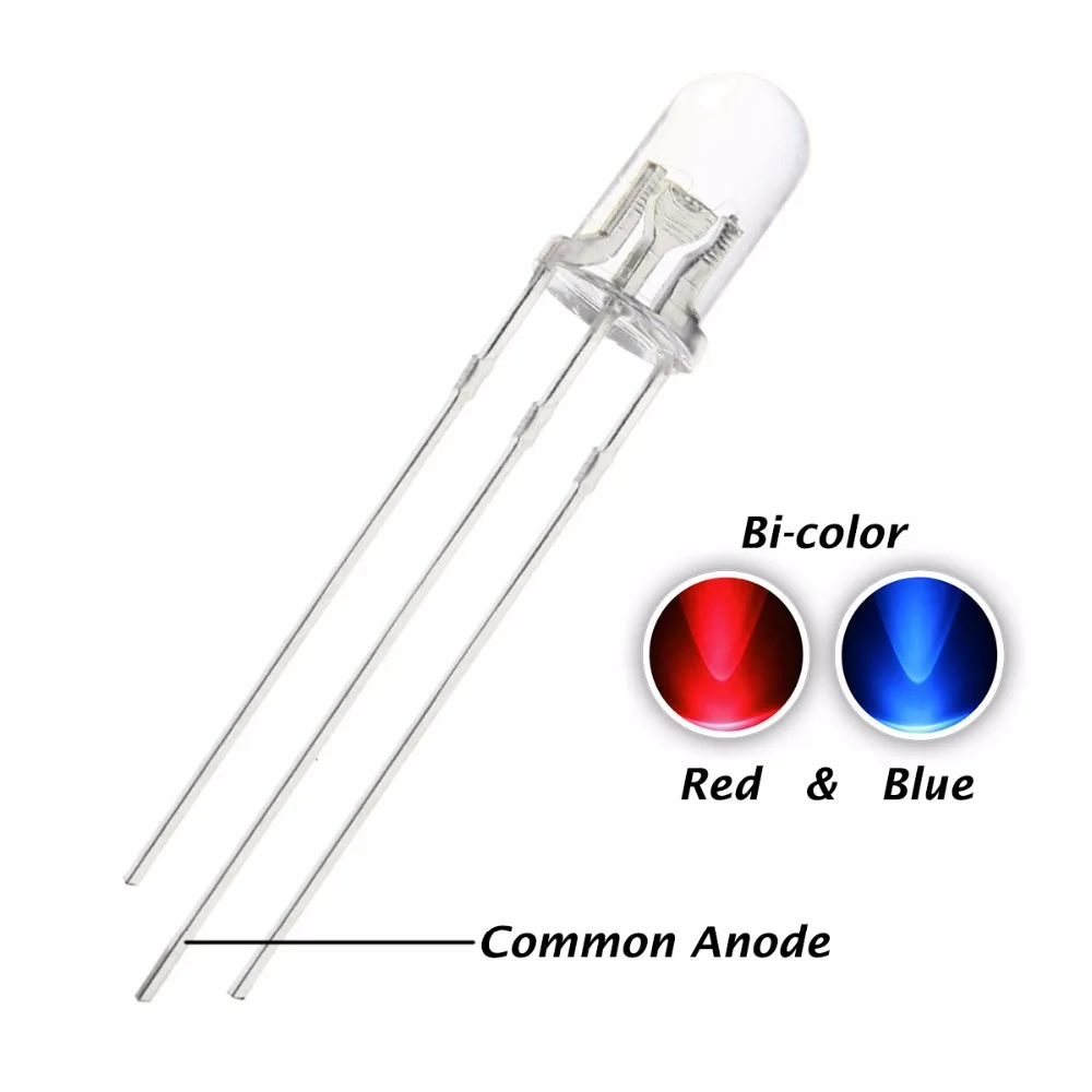 Transparent Common Anode 5mm Bi-color Red Blue LED Diodes Light Two Color  5 mm Diode free sample