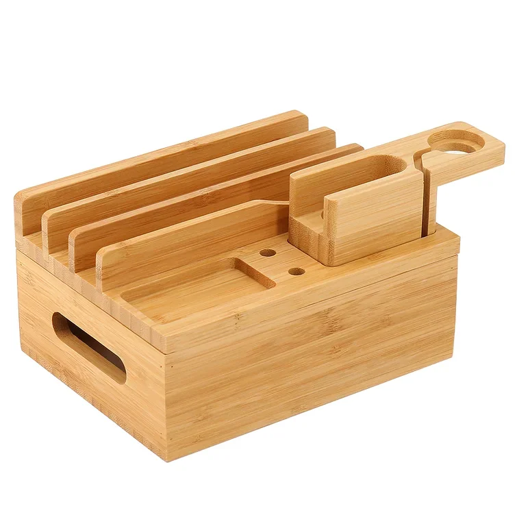 Multifunctional Bamboo Glossy Charging Dock With USB Charger Pot for Multiple Devices