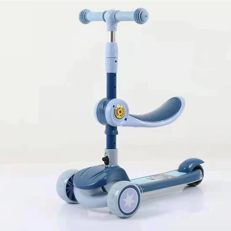 SP Cartoon one key assemble Baby scooter with seat and PU hummer light wheel scooter 4 state adjust