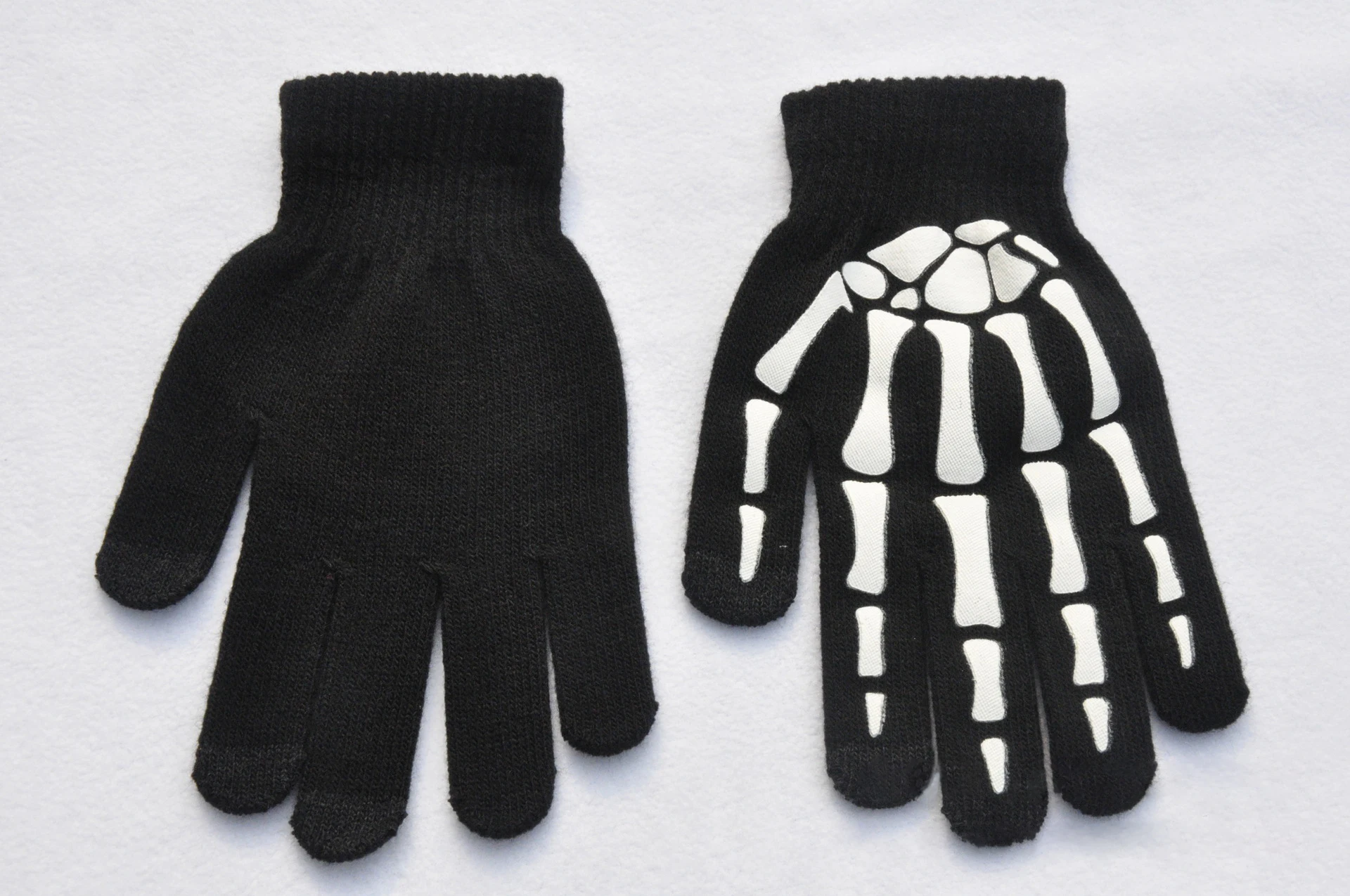 Adults Kids Halloween Skeleton Printing Luminous Gloves Stretch Knitted Gloves Halloween Accessories