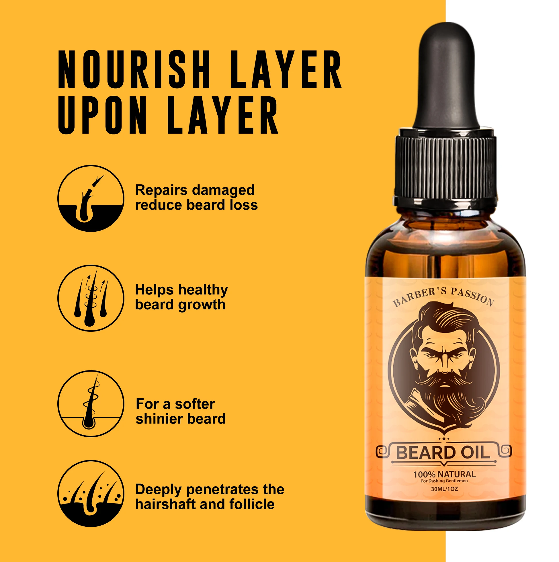 Custom logo Cruelty-Free Natural Organic Men Best Beard Oil for Growth Private Label Man beard growth oil