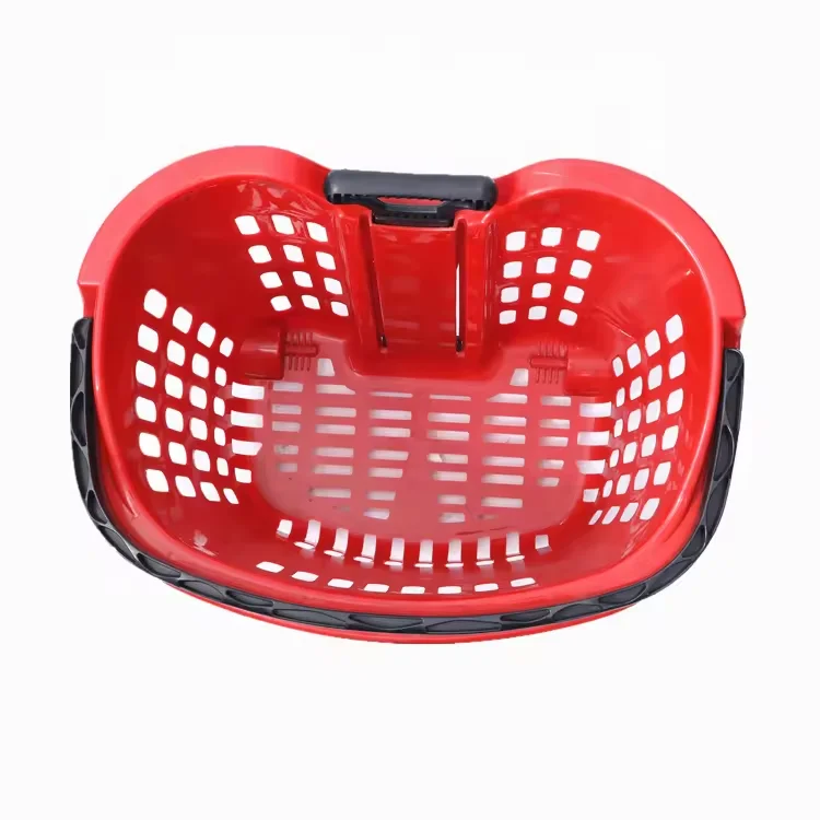 Large Capacity Plastic Rolling Shopping Basket Supermarket Basket Cart with 2 Wheels