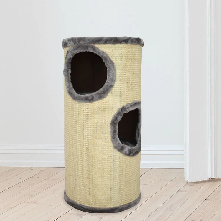 Wholesale New Sisal Game Cat Cave Plush Cat Scratching Post with three tunnel holes for all cats