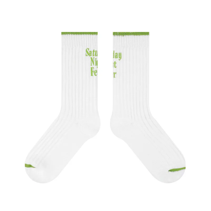 Wholesale plain solid color fashion cotton custom letter socks logo ribbed crew socks