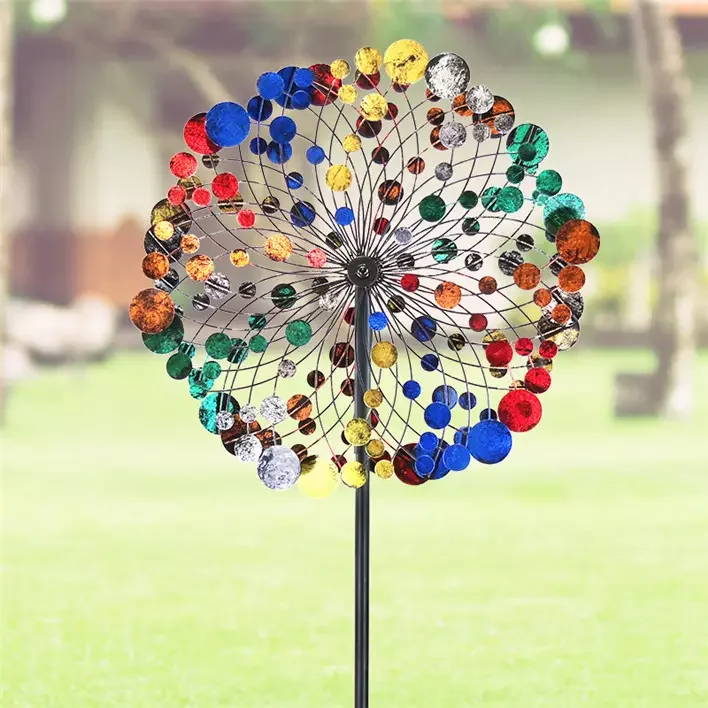 Hourpark Colorful Windmill Double Sided Rainbow Colored Outdoor Decoration Metal Wind Spinner