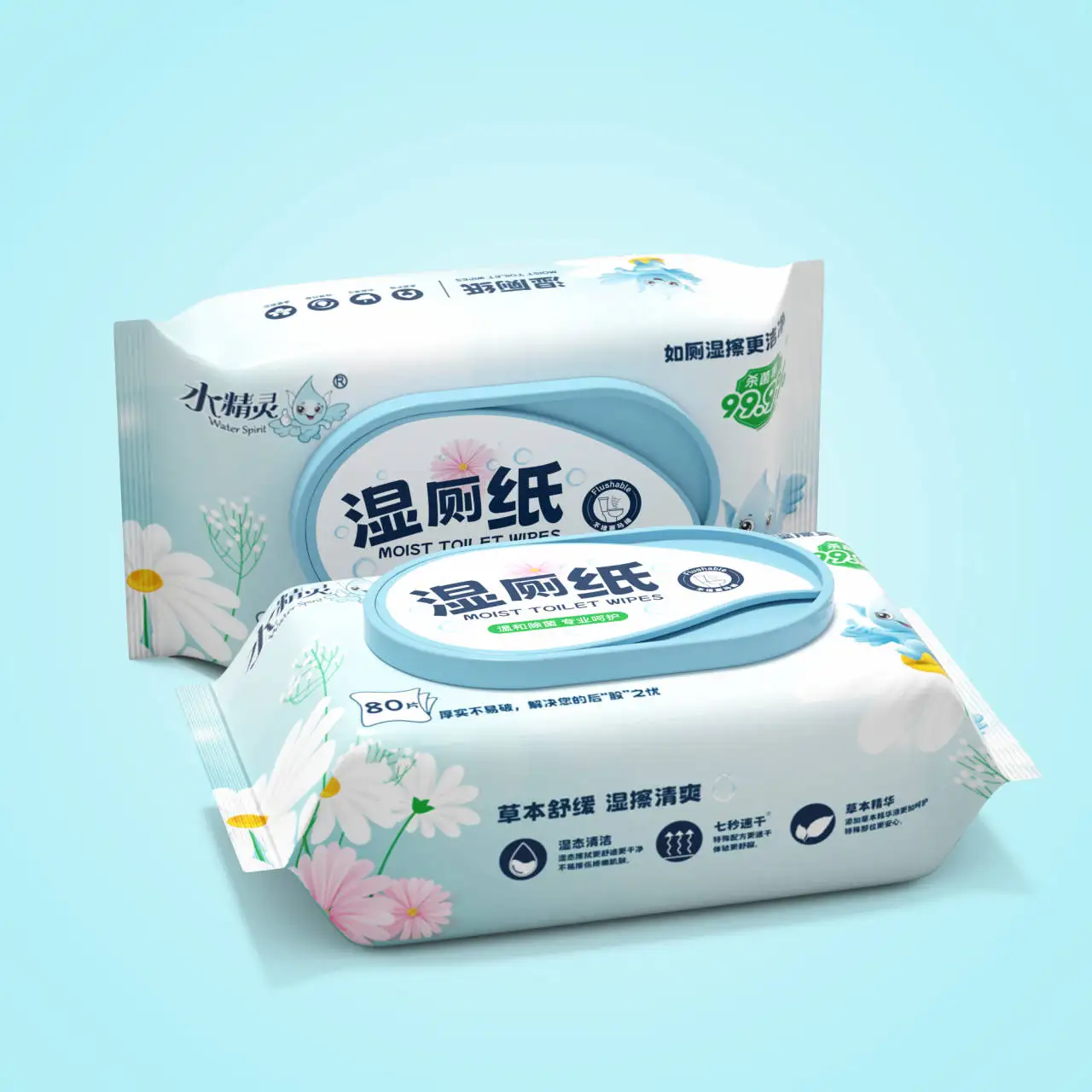 Flushable Butt Wipes With Soothing Botanicals & Aloe Soft & Gentle Wet Wipe Dispenser for Home Use, Septic Sewer Safe