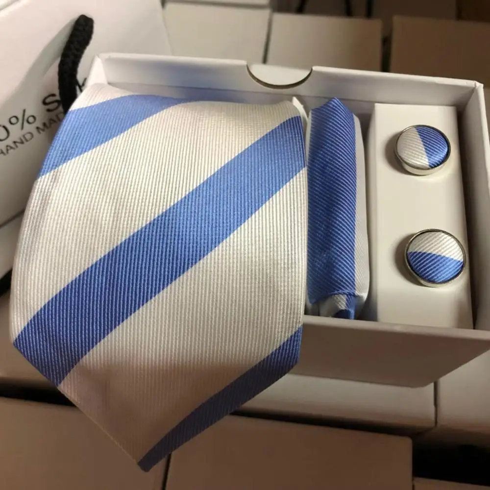 
Custom Fashion 100% Silk Stripe Ties Men Tie Sets 