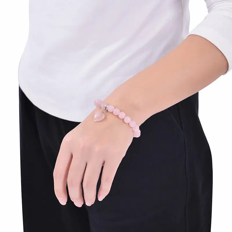 Handmade Ladies Diamond Crystal Heart Pendant Bracelet Delicate Tiger Eye Ball Fashion Jewelry Bangle for Gift or Wedding