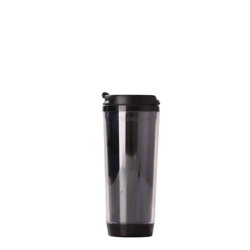 Eco-friendly Double Wall Plastic Coffee Cup Heat Resistance Mug Customize Paper Insert With Straw