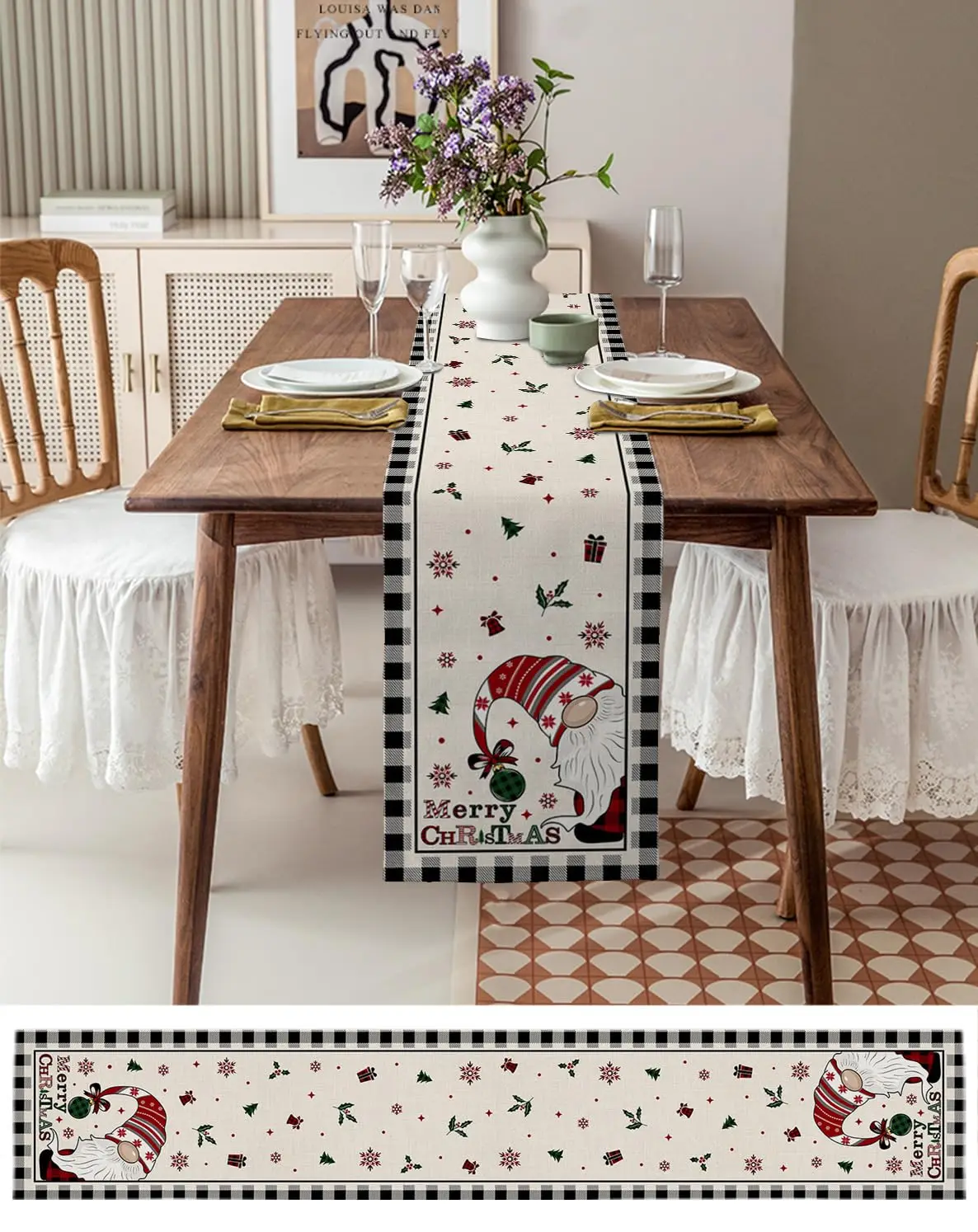 Indoor Dinner Cheap Custom Made Printed Cotton and Linen Fabric Merry Christmas Ornament Table Runners
