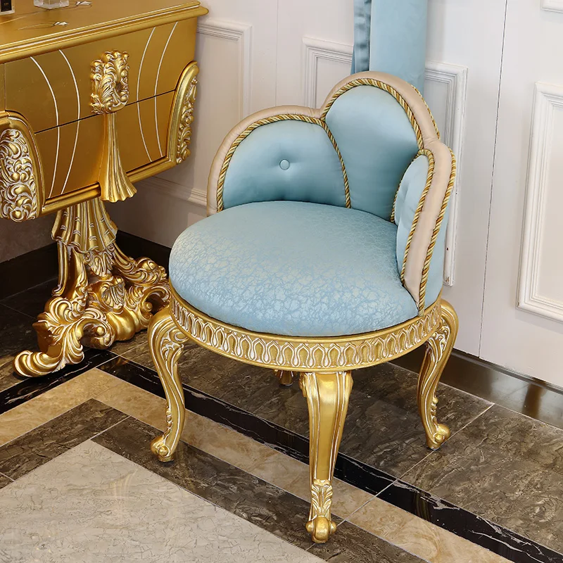 European style bedroom furniture classic royal hand carved dressing stool baroque golden foil classic dressing stool
