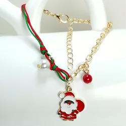 Christmas Hand Rope Charm Bracelet With Santa Claus Xmas Tree Beads Chain Fine Bracelets Christmas Jewelry for Women Kids Gift