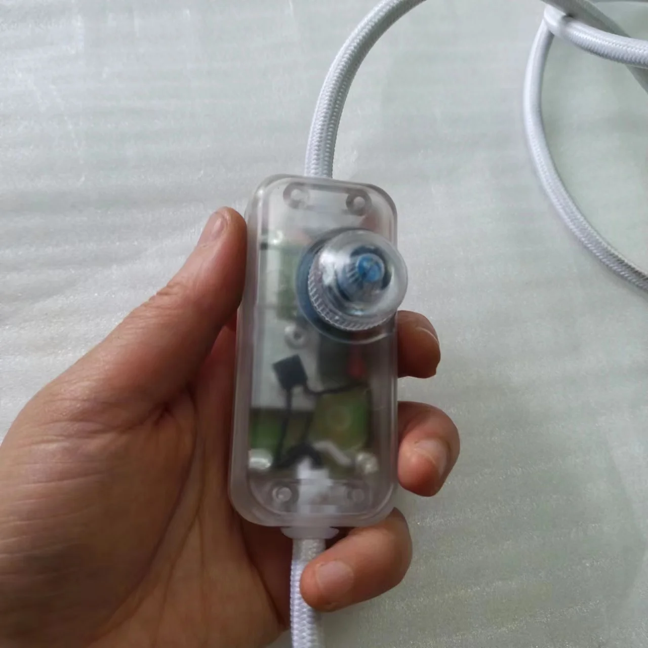 110-120v transparent color dimmer with white braided cable 90 angle US plug and E26 lamp holder