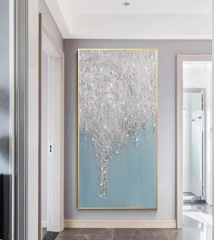 Large Handmade Modern Bright 3D Pink Abstract Artwork Home Decor Oil Painting with Crystal on Canvas